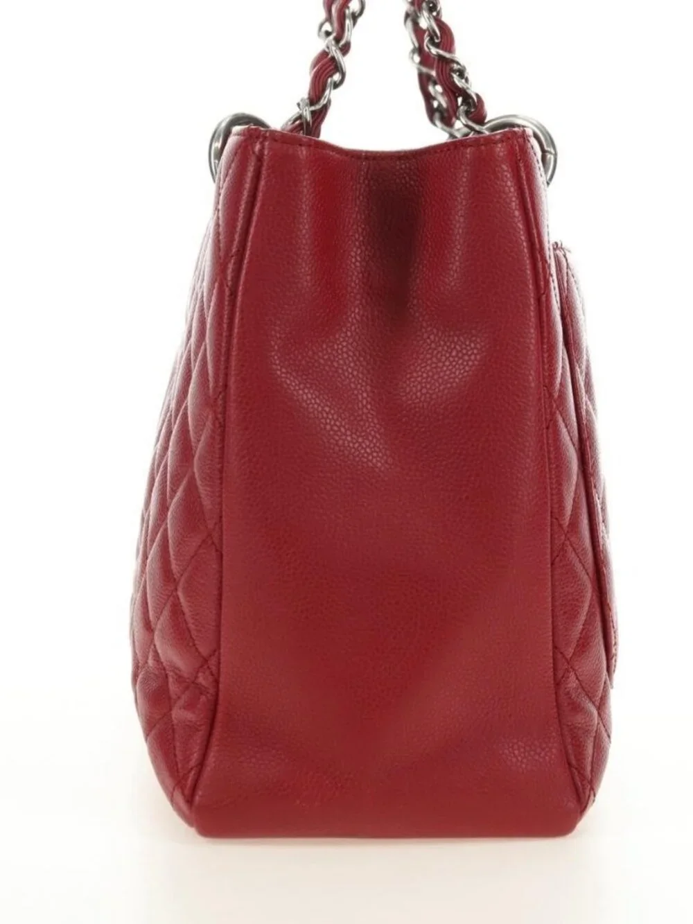 CHANEL GST Matelasse Chain Tote Bag Grained Calf Skin Red Silver CC Auth ep1...